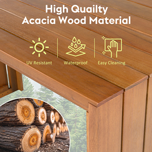 Outdoor Bar <b>Set</b> Acacia Wood Bar Height <b>Table</b> With Four <b>Stools</b> Cushions Patio Dining Furniture For Backyard - Product Image 6
