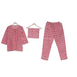 Ensemble de pyjama en satin de coton pur pour femmes, avec taille élastique et tissu respirant à séchage rapide - Cadeau pour femmes - Product Image 1