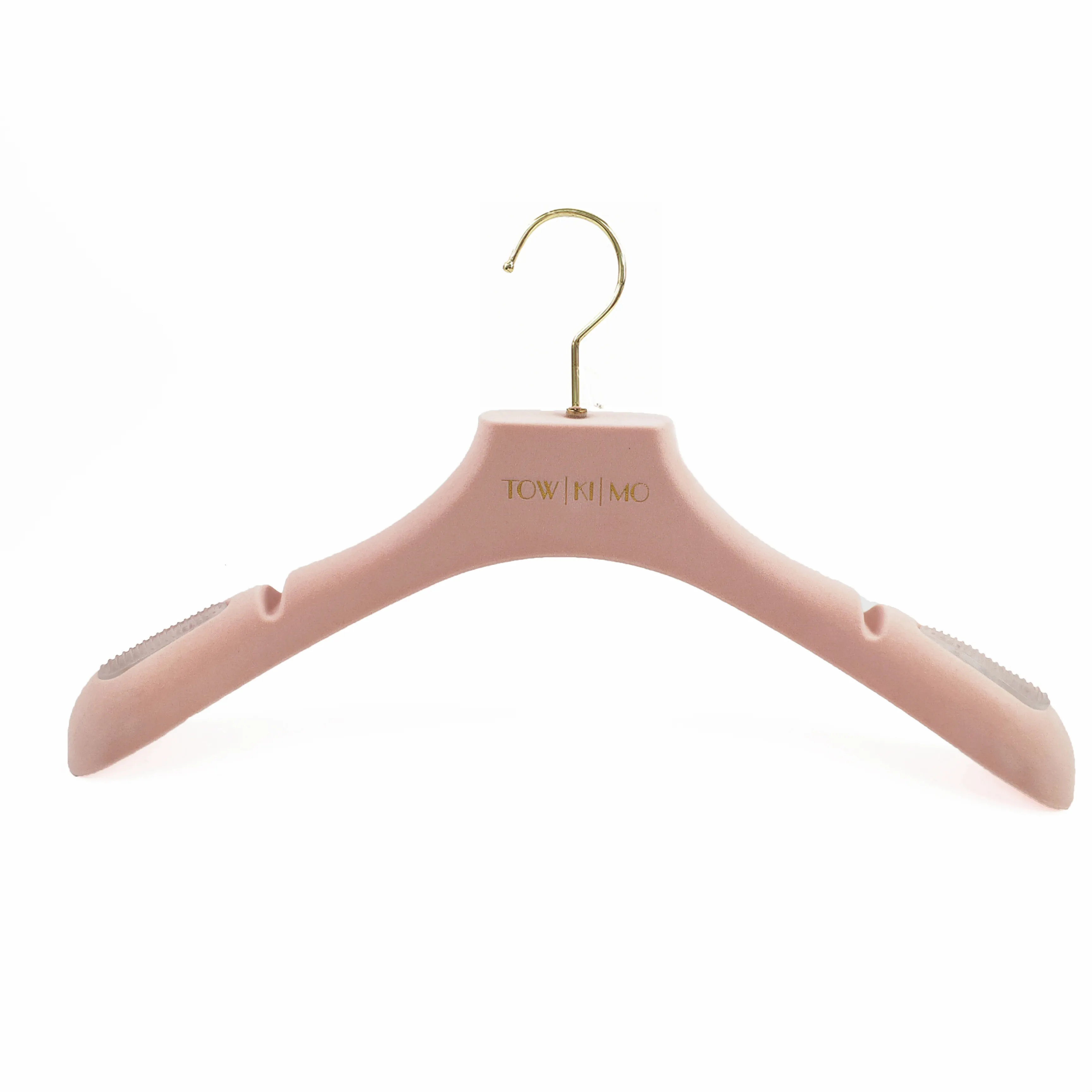 Appendiabiti classico in plastica di velluto rosa elegante con logo del marchio personalizzato appendiabiti durevole con antiscivolo e clip per i migliori vestiti