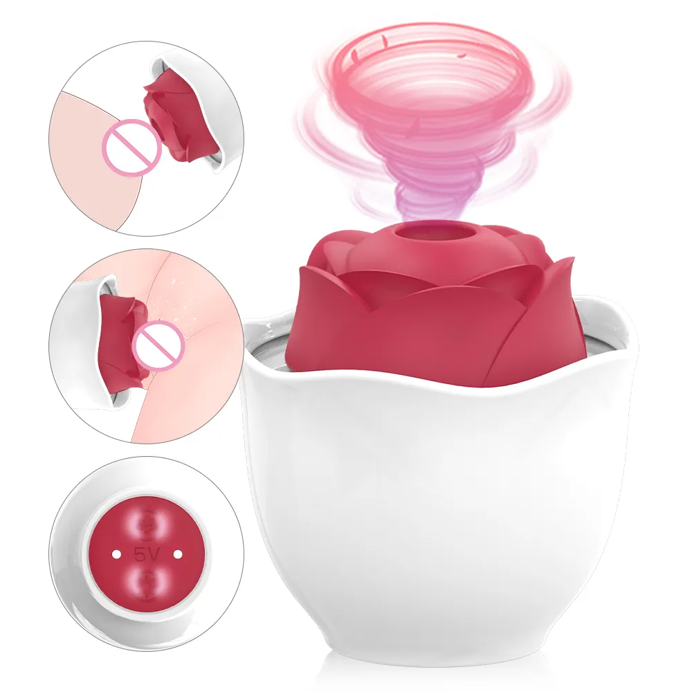 The red pink vibrating rose shape clitoris stimulator vibration adult toys clit sucking sucker rose vibrator sex toys for woman