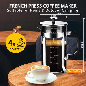 Cafetière à thé et à café pour la maison, en verre borosilicate, cafetière à piston de haute qualité - Product Image 4