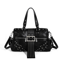 Bolso Bandolera/Hombro de PU con Tachuelas y Cierre Magnético, Gran Capacidad, Estilo Punk Chic para Mujer, Otoño