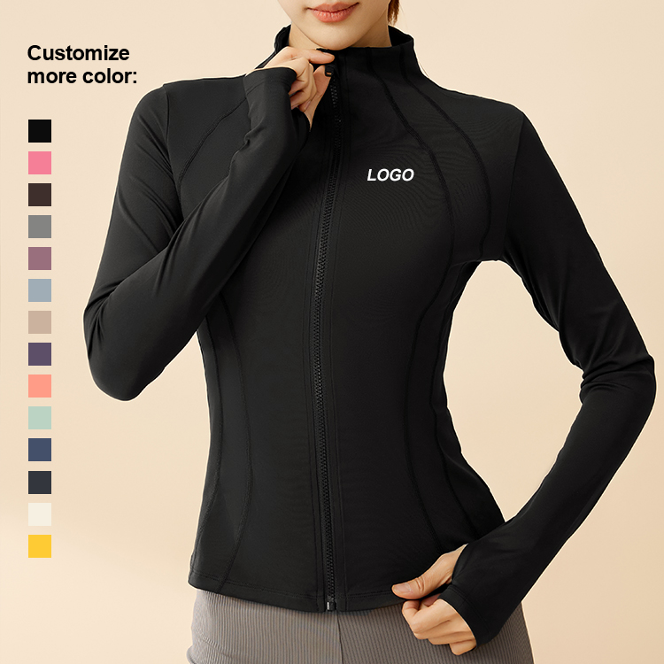 JYMW083 Custom Logo Women Training Zipper Quick-drying Outwork Sports Wear Long Sleeve Jacket Tight Running Yoga Fitness Top