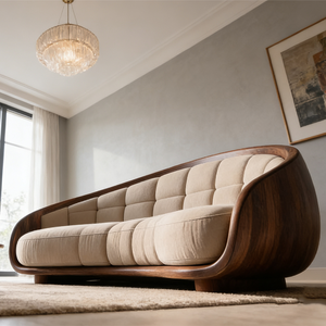 Divano Sezionale Curvo Nordico in Tessuto Bouclé Crema, Arredamento Moderno per Villa, Mobili per Soggiorno - Product Image 5