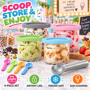 Contenants à glace sans BPA en 4 pièces pour Ninja Creami, gobelets de stockage réutilisables lavables au lave-vaisselle avec couvercles à clapet et cuillères - Product Image 1