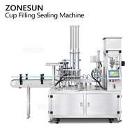 Machine de remplissage et de scellage automatique de gobelets pour pâtes, yaourts et sauces ZONESUN ZS-AFS07R, à double tête, avec pompe à engrenages servo et monobloc rotatif