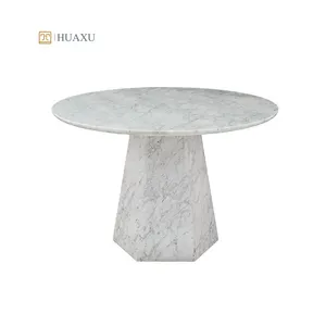 Huaxu 100 Percent Natural Marble Material Round Oval Shape Italy Carrara Banico Marble Dining Table