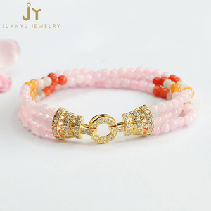 Bracciali con perline di giada rosa Myanmar con apertura regolabile Multi strati bracciali in pietra naturale gioielli Burma giadeite con perline braccialetti - Product Image 1