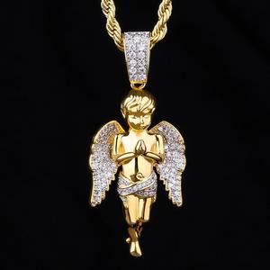 KRKC Personalizzato Hip Hop di <span class=keywords><strong>Angelo</strong></span> di Fascino Dell'argento Sterlina 925 di Cristallo In Oro Placcato In Acciaio Inossidabile Custode Del Capretto Del Bambino di <span class=keywords><strong>Angelo</strong></span> Del Pendente Della <span class=keywords><strong>Collana</strong></span> - Product Image 5