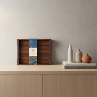 Plateau de service en bois avec poignées métalliques, plateau pour aliments et boissons pour table basse, petit-déjeuner, dîner et bar, plateau de rangement décoratif rustique
