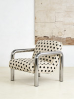 Fauteuil individuel rétro à pois style Bauhaus, fauteuil lounge de luxe léger et mobile avec structure en tube d'acier inoxydable, chaise de designer pour salons
