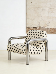 Poltrona Singola Retrò a Pois Stile Bauhaus, Sedia Lounge di Lusso Leggero con Tubo in Acciaio Inossidabile, Sedia di Design per Soggiorni - Product Image 1