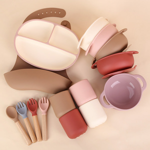 Bộ Đồ Ăn Cho Bé Thân Thiện Với Môi Trường Tùy Chỉnh ODM OEM Bộ Đồ Ăn Cho Bé Bộ Đĩa Và Bát Màu Hồng Bộ Đồ Ăn Bằng Silicon Có Yếm Cho Bé - Product Image 5