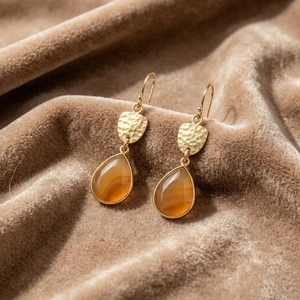 Pendientes de Oro Martillado Personalizados al por Mayor con Citrino Sintético en Forma de Lágrima, Joyería Hipoalergénica, Regalo para Mujer - Product Image 2