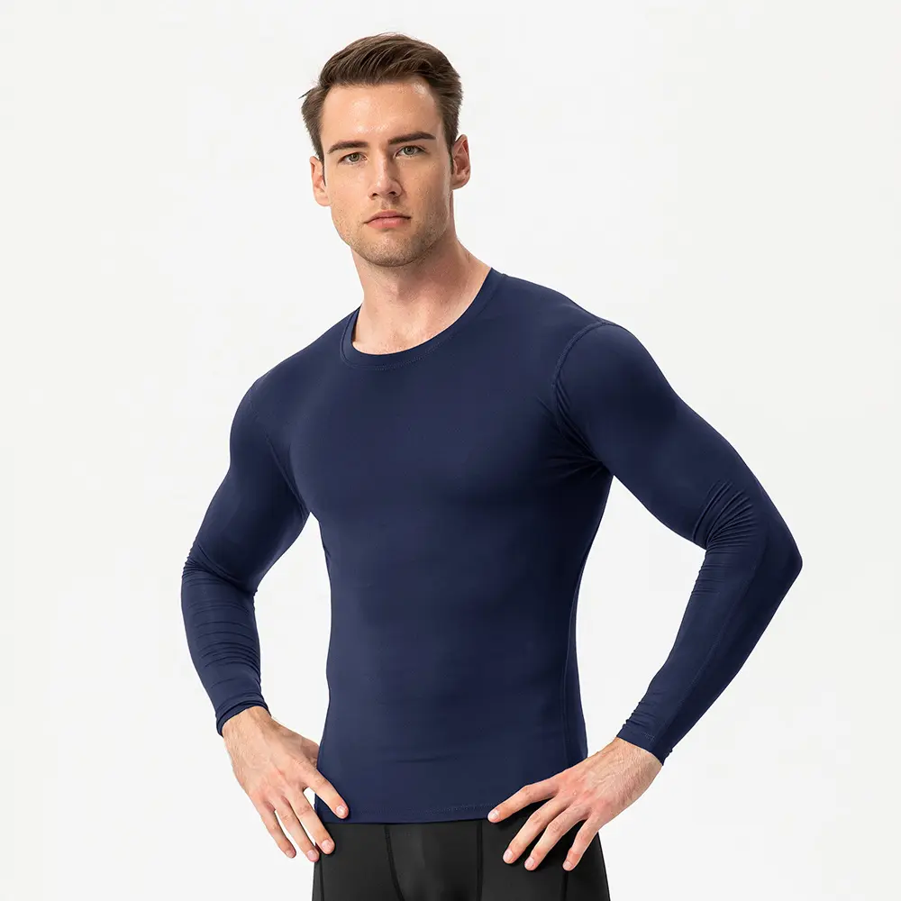 S से 3xl कस्टम लोगो त्वरित सूखी चल रही फिटनेस कसरत जिम स्पोर्ट्स शीर्ष पुरुषों की लंबी आस्तीन जिम एथलेटिक टी शर्ट