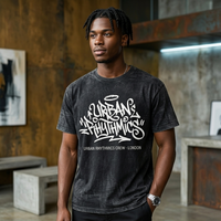 T-shirt Homme Personnalisé avec Logo B2B, Style Vintage Délavé à l'Acide, Lettres Graffiti, Coton Lourd 220g, Coupe Ample, Streetwear Urbain, Vente en Gros