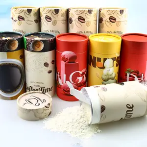 Embalagem de café de grau alimentício ambiental personalizado, cartão redondo selado, lata de papel, tubular, embalagem de proteína