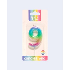 Party Love Number 9 <b>Candle</b> 6cm Rainbow Color Birthday <b>Candles</b> - Product Image 1