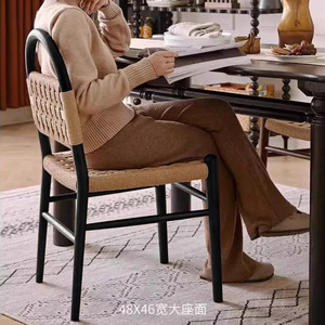 French Vintage Vivian Dining Chair Rope Woven Solid Wood <b>Backrest</b> Dining Room Chair - Product Image 3