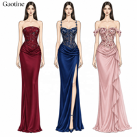 Robe de soirée formelle longue en satin drapé avec corsage en dentelle, couleur vin, marine ou rose poudré, pour femme, personnalisable OEM/ODM, vente en gros