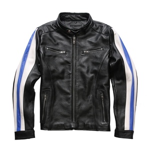 <span class=keywords><strong>Chaqueta</strong></span> de piel de vaca genuina a rayas con cuello levantado para parejas deportivas de moda personalizada de salida de fábrica para hombres - Product Image 1