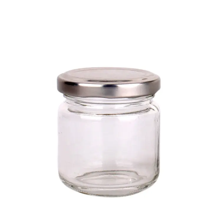 Hot sale cheap 100ml Round food storage glass jam chilli sauce pickle honey jar with silver metal lid