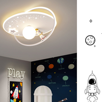 Lámpara de Techo Infantil de 50cm, 46W LED, Diseño de Astronauta y Luna, Protección Ocular, Redonda, para Dormitorio Infantil o Guardería