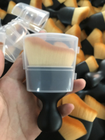 Portable Noir Incurvé Vegan Doux S Forme Fluffy Mélange Poils Synthétiques Blush Brosse Contour Fondation Kabuki Pinceau De Maquillage