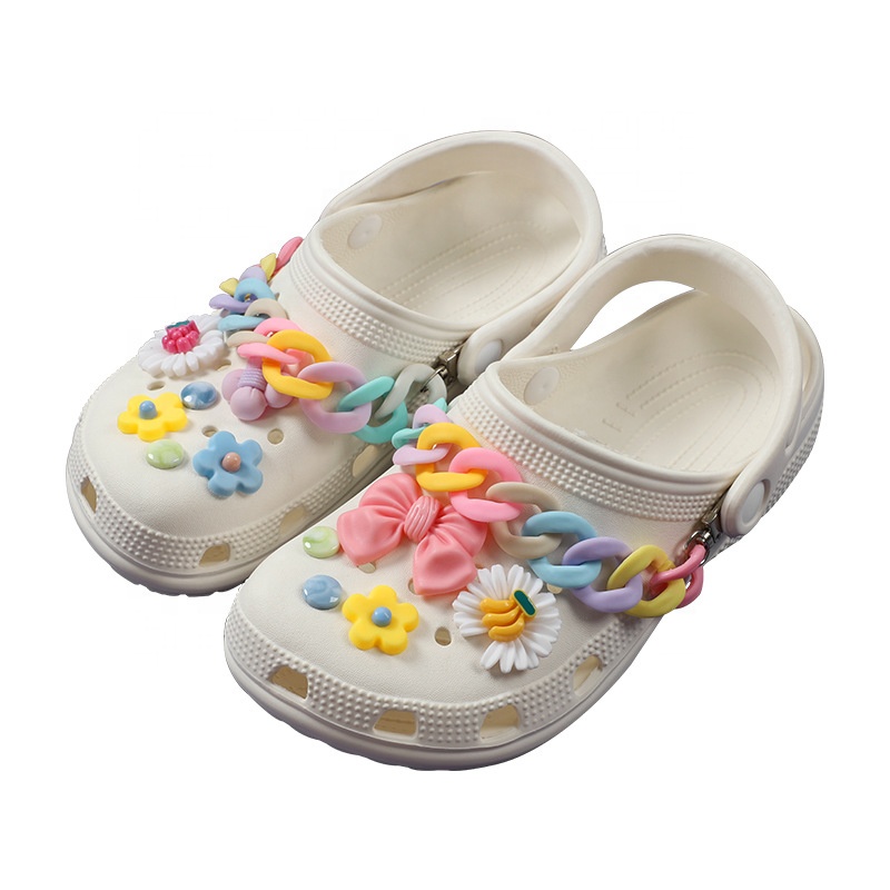 Оптовая продажа 2022, разноцветные пластиковые украшения, аксессуары, подходящая обувь, очаровательные цепи для дырки обуви