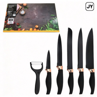 Ensemble de couteaux de cuisine 6 pièces en acier inoxydable 3Cr13 avec revêtement par pulvérisation, manche ergonomique en PP, boîte cadeau JY2431
