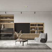 Meuble TV à étagères ouvertes, modulaire, moderne, en MDF blanc, pour salle de divertissement, teck crème, style mid-century