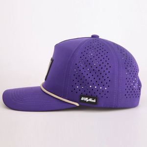 Casquette de baseball unisexe sportive en polyester 100% imperméable et respirante avec logo personnalisé, découpe laser 5 panneaux et trous, style corde - Product Image 3