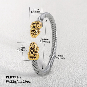 Pulsera Abierta de Acero Inoxidable con Diseño de Esqueleto, Joyería Unisex, Banda de Alambre Trenzado de 6.5cm de Largo, para Moda Europea y Americana - Product Image 3