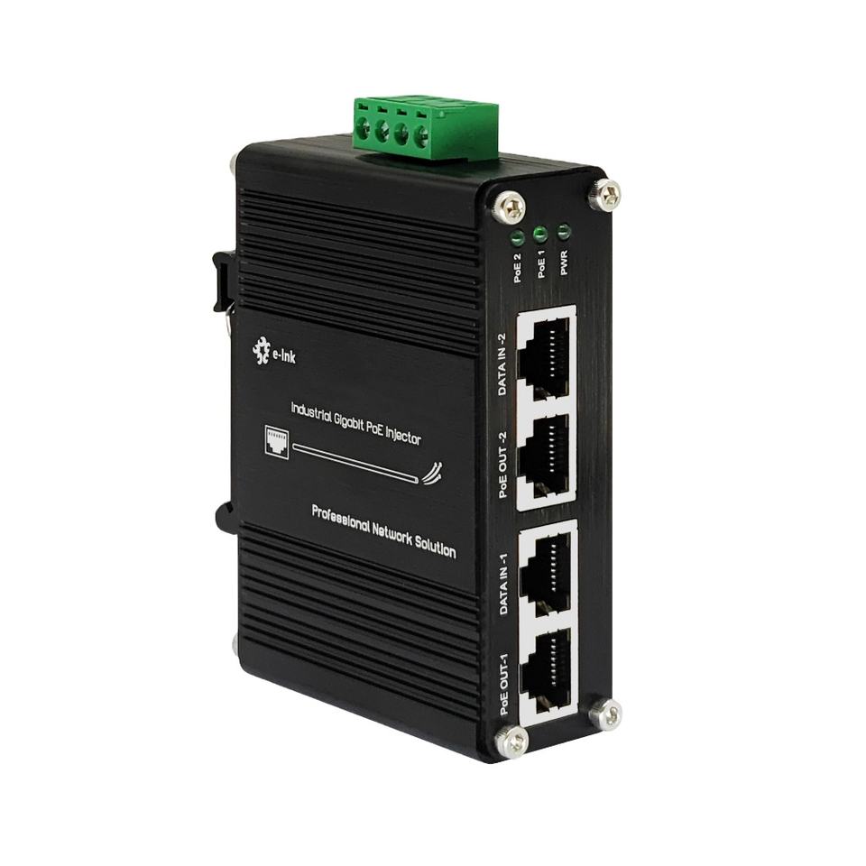 Industrial Gigabit PoE+ Injector PoE Injector with 12-48VDC Input DIN-Rail and Wall Mount