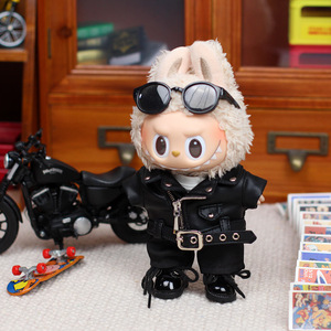 Labubu <b>Doll</b> Clothes Motorcycle Leather Jacket Outfit Unisex Youth Fashion <b>Accessory</b> - Product Image 3
