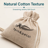 Sac à bijoux de luxe en coton et lin avec cordon de serrage, logo personnalisé, écologique, petit format, avec ruban noir