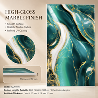 Panel de Pared de PVC Impermeable de Alto Brillo MORLENX Moderno con Rayas UV y Cuadros en Verde Esmeralda y Dorado para Interiores de Spas y Villas