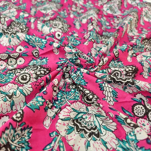 Tissu en coton biologique rose imprimé à la main motif floral léger et doux, tissé à la main, style indien, pour confection de robes et sacs, export Rajhans - Product Image 1
