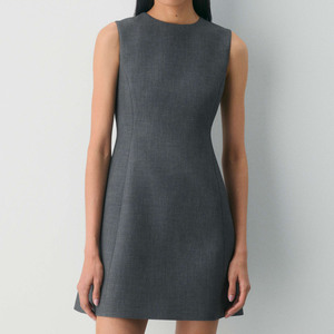 Robe mini fourreau ajustée sans manches à col ras du cou pour femme, couleur unie, tenue de bureau professionnelle, en tissu tissé, robe mini formelle unie - Product Image 1