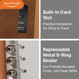 Carnet de notes A5 personnalisé en cuir PU rigide rechargeable avec anneaux, journal professionnel pour le bureau, fermeture à bouton-pression, emplacements pour cartes, tissu - Product Image 4