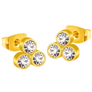 Pendientes de Acero Inoxidable con Diseño Clásico de Estrella de Tres Puntas y Cristal con Círculo de Gemas - Product Image 1
