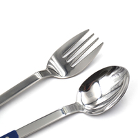 Set Peralatan Makan Stainless Steel Poles Cermin Gagang Plastik Garpu Sendok Peralatan Makan untuk Rumah Dapur Berkemah