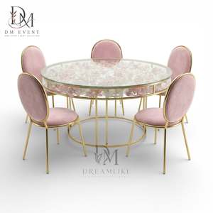 Table de salle à manger ronde personnalisée en acier inoxydable doré avec base circulaire et plateau en verre trempé miroir - Product Image 2
