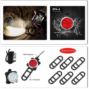 Hj 030wd ชุดไฟจักรยานไฟหน้า LED และไฟท้ายแบบชาร์จไฟได้กันน้ำ IP4 พร้อมสาย USB สำหรับการขี่จักรยาน - Product Image 5