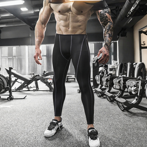 Leggings de gymnastique respirants et à séchage rapide personnalisés pour hommes, collants de compression à taille élastique pour le fitness, la course et l'entraînement-Solide - Product Image 3