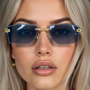 Lunettes de soleil polygonales sans monture unisexe sur mesure, verres PC UV400, style Instagram, lunettes transfrontalières - Product Image 4