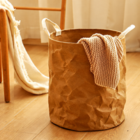 Panier à linge en papier kraft lavable, grand panier à linge pliable, bac de rangement avec poignées pour la maison, la chambre, la salle de bain, la buanderie