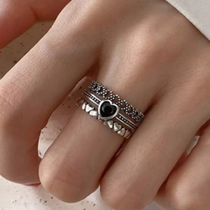 T0845 Heart Shape <b>Black</b> Onyx <b>Rings</b> For <b>Women</b> Pave Setting Gift Fashion Jewelry - Product Image 1