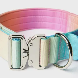 In-Stock Gradient Color Large Tactical Dog Collar 2 Inches Anti-Strain Wide Dog Training Collar Heavy Duty Dog Collar