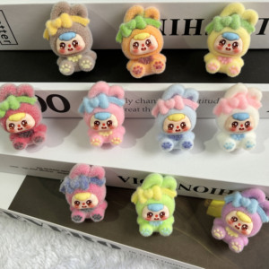 Flocked Color-Block Bear Blind Bag Kawaii Bead DIY Accessories Keychain Stationery Gift Desk & Car Decor Wholesale